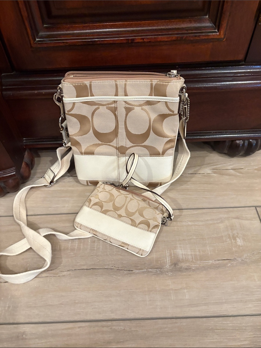 Coach Tan Signature Canvas Crossbody with Card Case